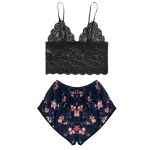 لباس خواب زنانه مدل ساتن شکوفه رنگ مشکی