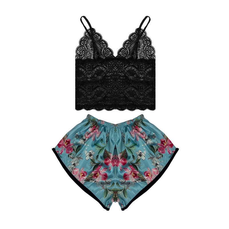 لباس خواب زنانه مدل ساتن گلدار رنگ مشکی