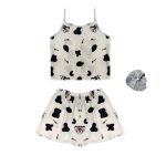 لباس خواب زنانه ساتن طرح گاوی همراه با کش مو