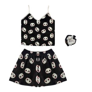 لباس خواب زنانه ساتن طرح پاندا همراه با کش مو