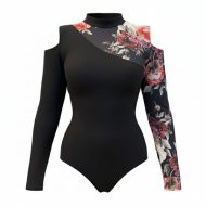 بادی آستین بلند زنانه مدل گلدار شانه باز