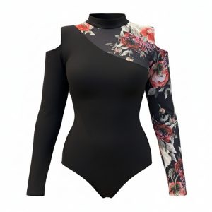 بادی آستین بلند زنانه مدل گلدار شانه باز