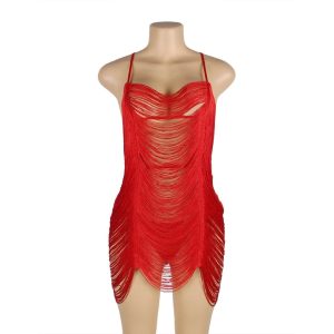 لباس خواب زنانه مدل ریش ریشی قرمز شهره