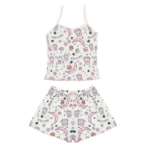 ست تاپ و شلوارک راحتی زنانه مدل موزی