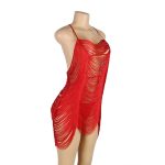 لباس خواب زنانه مدل ریش ریشی قرمز شهره - Image 2