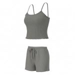 ست تاپ و شلوارک راحتی زنانه رنگ طوسی - Image 2