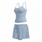 ست تاپ و شلوارک راحتی زنانه رنگ آبی آسمانی - Image 2