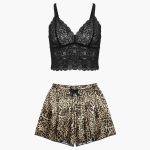 لباس خواب زنانه مدل گیپور و ساتن پلنگی 101