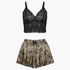 لباس خواب زنانه مدل گیپور و ساتن پلنگی 101