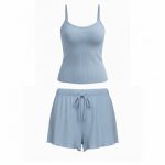 ست تاپ و شلوارک راحتی زنانه رنگ آبی آسمانی