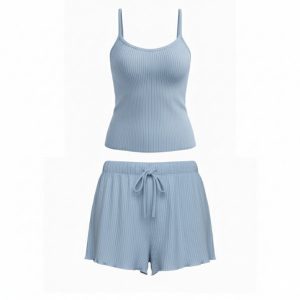 ست تاپ و شلوارک راحتی زنانه رنگ آبی آسمانی