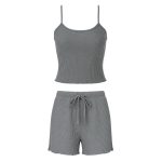 ست تاپ و شلوارک راحتی زنانه رنگ طوسی