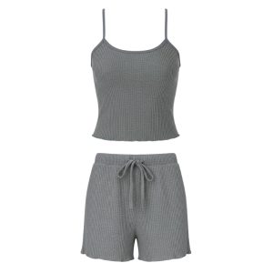 ست تاپ و شلوارک راحتی زنانه رنگ طوسی