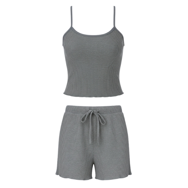 ست تاپ و شلوارک راحتی زنانه رنگ طوسی