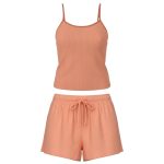 ست تاپ و شلوارک راحتی زنانه رنگ گلبهی