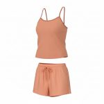 ست تاپ و شلوارک راحتی زنانه رنگ گلبهی - Image 2