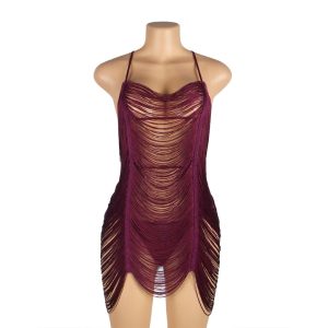 لباس خواب زنانه مدل ریش ریشی بادمجانی شهره