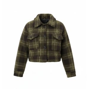 کت زنانه چهارخانه تدی سبز