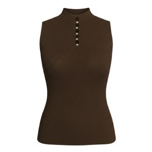 تاپ بافت زنانه مدل نگین دار قهوه ای
