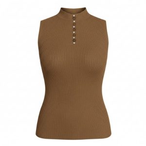 تاپ بافت زنانه مدل نگین دار قهوه ای