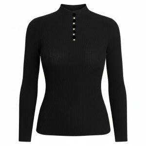 بافت آستین بلند نگین دار مشکی