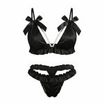 ست شورت و سوتین ساتن مرواریدی مشکی فلور 2017