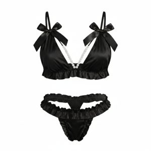 ست شورت و سوتین ساتن مرواریدی مشکی فلور 2017