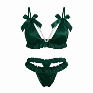 ست شورت و سوتین ساتن مرواریدی سبز فلور 2017