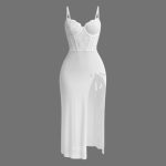 لباس خواب بلند فنردار گیپور و تور سفید لاوین 4235