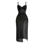 لباس خواب بلند فنردار گیپور و تور مشکی لاوین 4235