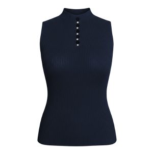 تاپ بافت زنانه مدل نگین دار سورمه ای