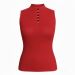 تاپ بافت زنانه مدل نگین دار قرمز