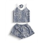 لباس خواب زنانه ساتن طرح بته جقه با کش مو