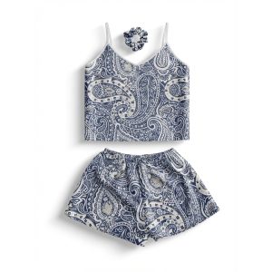 لباس خواب زنانه ساتن طرح بته جقه با کش مو