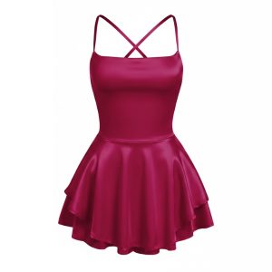 پیراهن عروسکی ساتن پشت بندی سرخابی