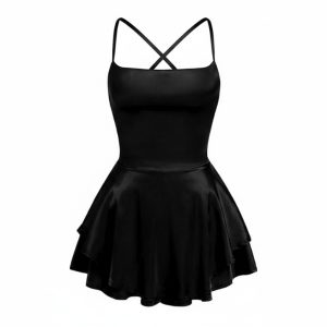 پیراهن عروسکی ساتن پشت بندی مشکی