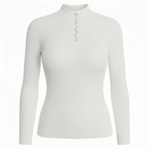 بافت آستین بلند نگین دار سفید