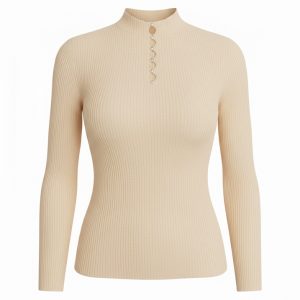 بافت آستین بلند نگین دار کرم