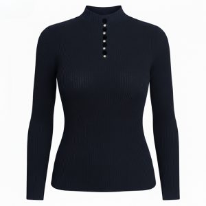 بافت آستین بلند نگین دار سورمه ای