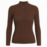 بافت آستین بلند نگین دار قهوه ای