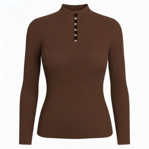 بافت آستین بلند نگین دار قهوه ای