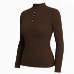 بافت آستین بلند نگین دار قهوه ای - Image 2