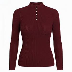 بافت آستین بلند نگین دار زرشکی