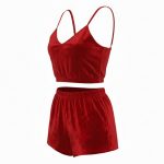 ست نیم تنه و شلوارک مخمل قرمز - Image 2