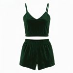 ست نیم تنه و شلوارک مخمل سبز