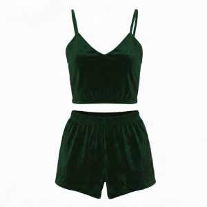 ست نیم تنه و شلوارک مخمل سبز