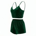 ست نیم تنه و شلوارک مخمل سبز - Image 2