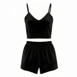 ست نیم تنه و شلوارک مخمل مشکی