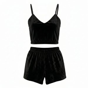 ست نیم تنه و شلوارک مخمل مشکی