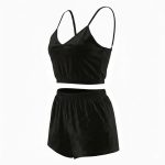 ست نیم تنه و شلوارک مخمل مشکی - Image 2